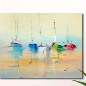 “Wooden Framed Canvas Modern Sailing Boat” PRINT. 12 X 16, ACEOSigned by artist.